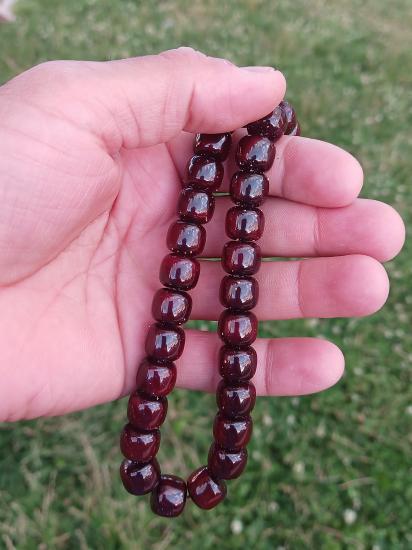 Osmanlı Sıkma Kehribar Tesbih 925 Ayar Gümüş Püsküllü Kesme Model