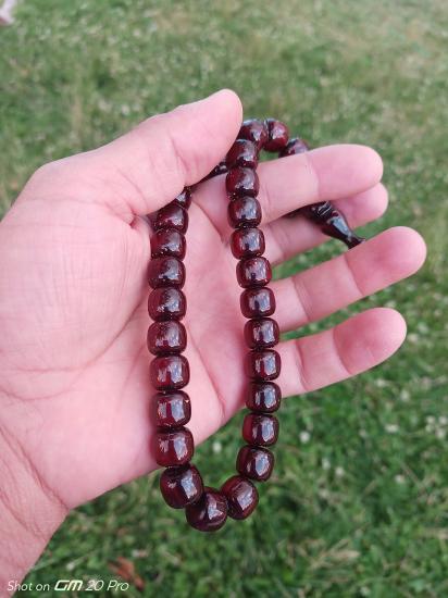 Osmanlı Sıkma Kehribar Tesbih 925 Ayar Gümüş Püsküllü Kesme Model