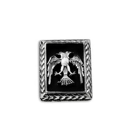 Çift Başlı Kartal Desenli El Yapımı Gümüş Kol Düğmesi