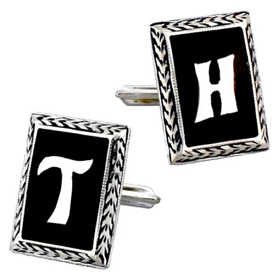 Harfli El İşi Gümüş Kol Düğmesi