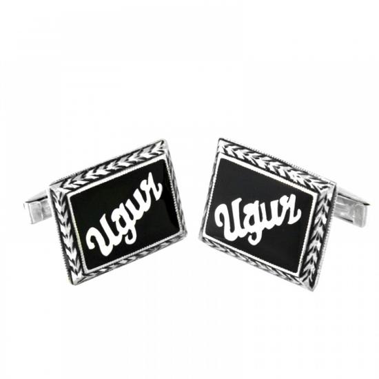 İsim Yazılı El İşi Gümüş Kol Düğmesi