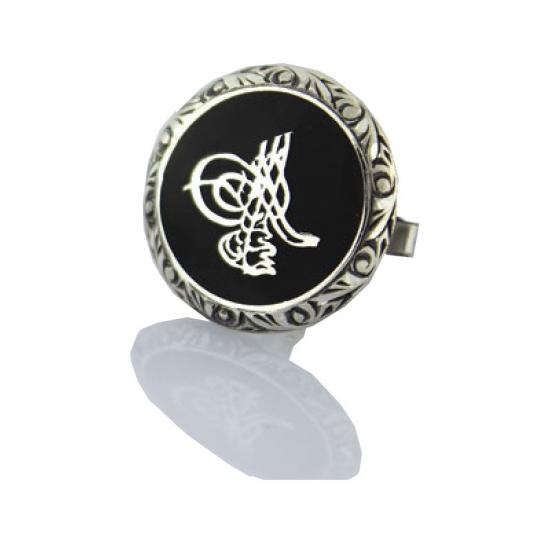 Tuğra Desenli El İşi Gümüş Kol Düğmesi