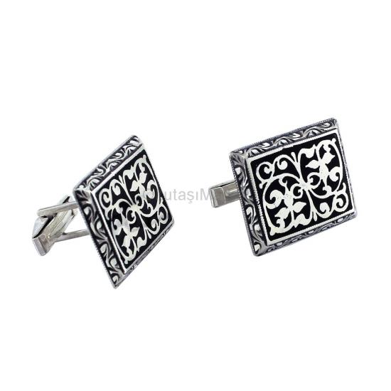 Osmanlı Anadolu Desenli Özel Tasarım El İşi Gümüş Kol Düğmesi