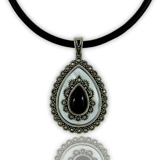 Oltu Sedef Markazit Taşlı Bayan Gümüş Kolye