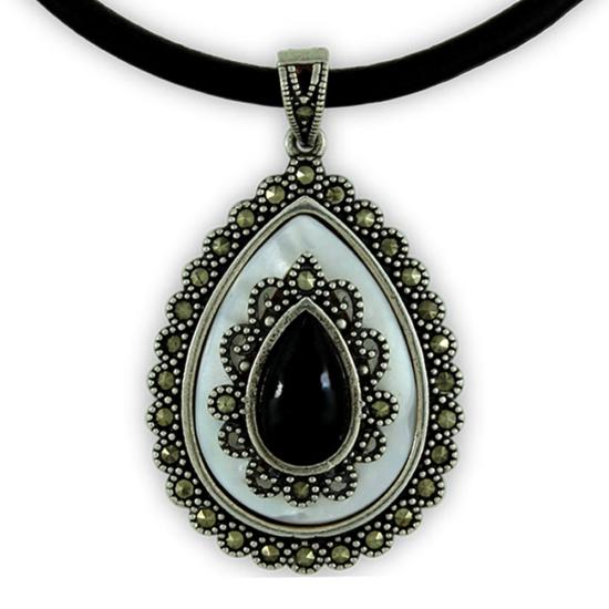 Oltu Sedef Markazit Taşlı Bayan Gümüş Kolye