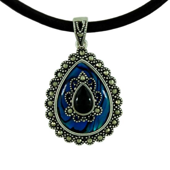 Oltu Okyanus Sedef Markazit Taşlı Bayan Gümüş Kolye