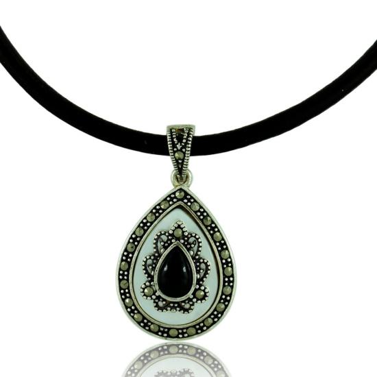 Oltu Sedef Markazit Taşlı Bayan Gümüş Kolye