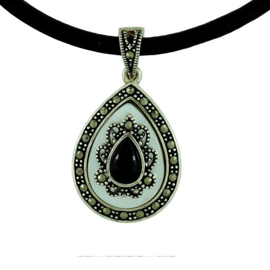 Oltu Sedef Markazit Taşlı Bayan Gümüş Kolye