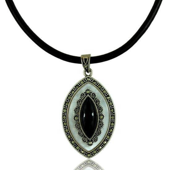 Oltu Sedef Markazit Taşlı Bayan Gümüş Kolye