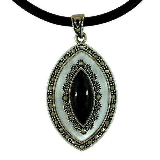 Oltu Sedef Markazit Taşlı Bayan Gümüş Kolye