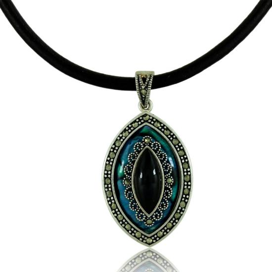 Oltu Okyanus Sedef Markazit Taşlı Bayan Gümüş Kolye