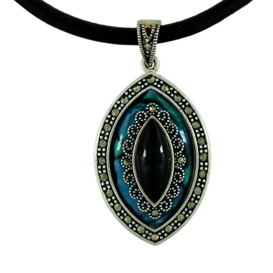 Oltu Okyanus Sedef Markazit Taşlı Bayan Gümüş Kolye