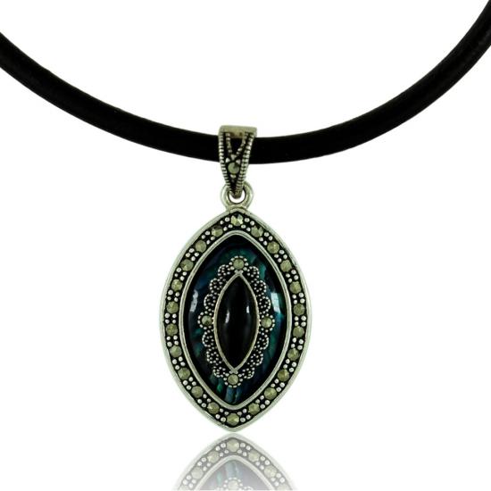 Oltu Okyanus Sedef Markazit Taşlı Bayan Gümüş Kolye