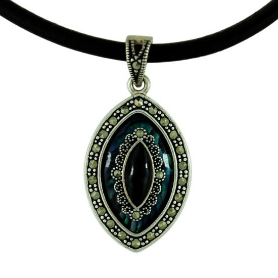 Oltu Okyanus Sedef Markazit Taşlı Bayan Gümüş Kolye