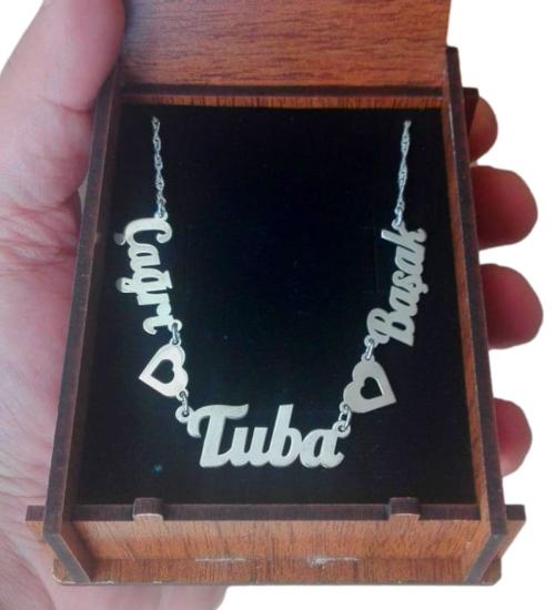 Kişiye Özel 925 Ayar Gerçek Gümüş Kalpli 3 isimli Aile Kolye