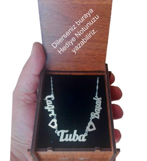 Kişiye Özel 925 Ayar Gerçek Gümüş Kalpli 3 isimli Aile Kolye