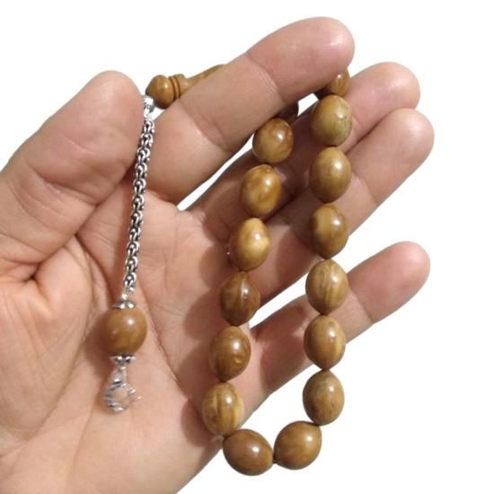 İri Taneli 925 Ayar Gümüş Ayyıldız Püsküllü Arpa Kesim Kuka Efe Tespihi