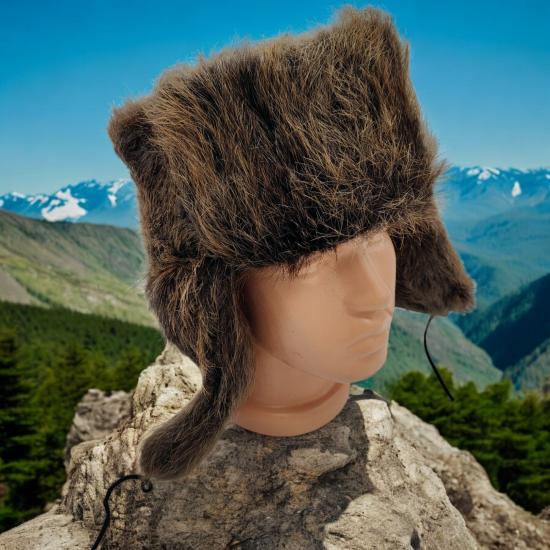 Hakiki Mink Hayvan Derisinden Kalpak El Yapımı Gerçek Deri Kalpak Bere Kahve Renkli Orijinal Mink Bere