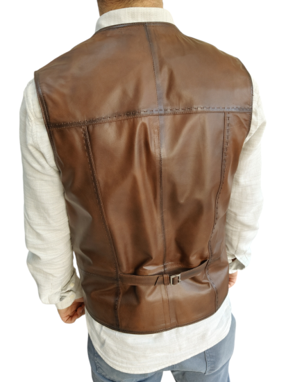 Gerçek Deri Erkek Yelek El Yapımı Erkek Yeleği Kahve