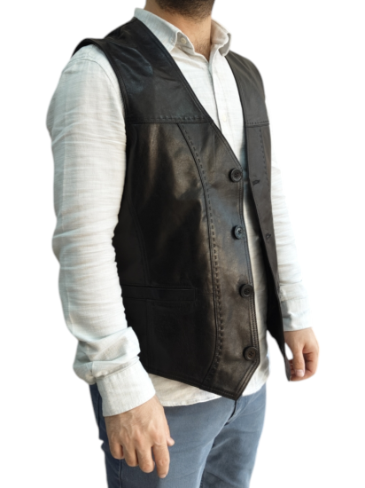 Gerçek Deri Erkek Yelek El Yapımı Erkek Yeleği Kahve