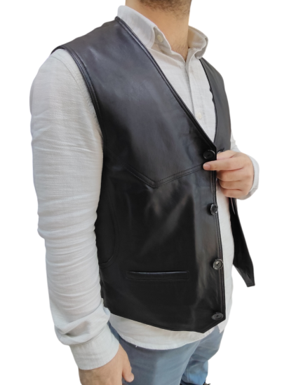 Gerçek Deri Erkek Yelek El Yapımı Erkek Yeleği Kahve