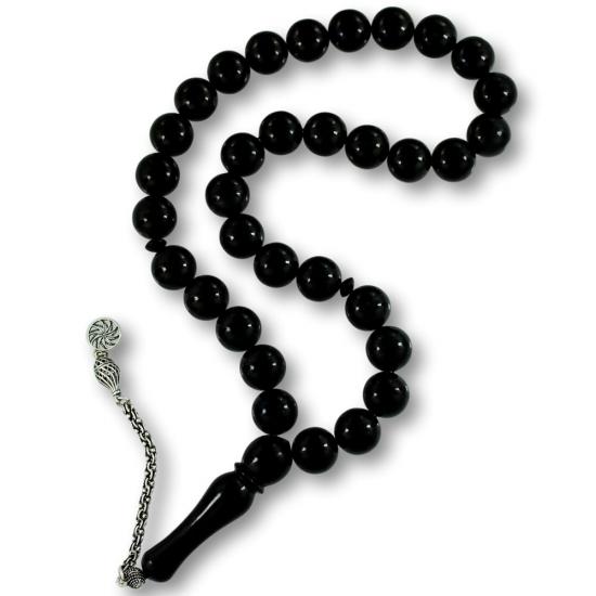 Kumpaslı 13 mm Sertifikalı Hakiki Erzurum Oltu Taşı Sade Tesbih