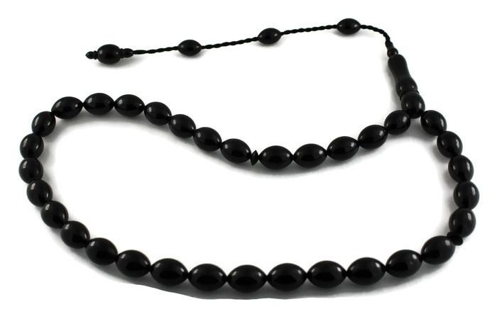 Sistemli Kumpaslı 8 x 11,5 mm Hakiki Erzurum Oltu Taşı Sade Tesbih