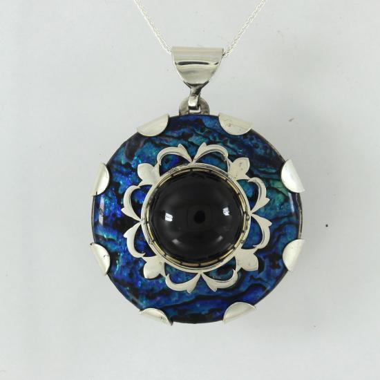 Okyanus Sedefi ve Oltu Taşı Bayan Gümüş Kolye