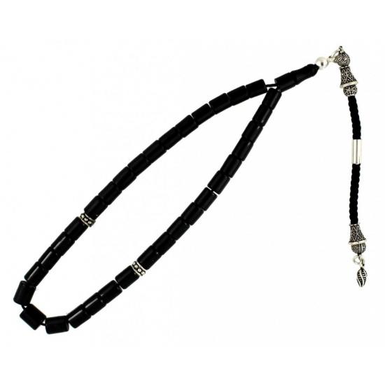 Gümüş Püsküllü Hakiki Erzurum Oltu Taşı Kesme Tesbih