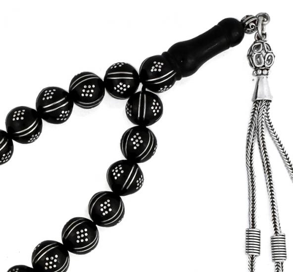 Gümüş işlemeli Hakiki Erzurum Oltu Taşı Tesbih