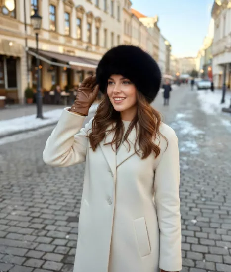 Toskana Stilinde Tüylü Kadın Bere Börk Siyah - Yumuşak Tüylü Doku