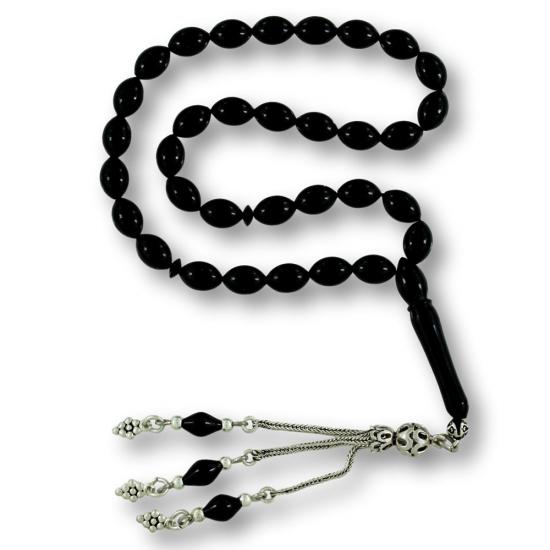 Gümüş Püsküllü Arpa Kesim Hakiki Erzurum Oltu Taşı Tesbih