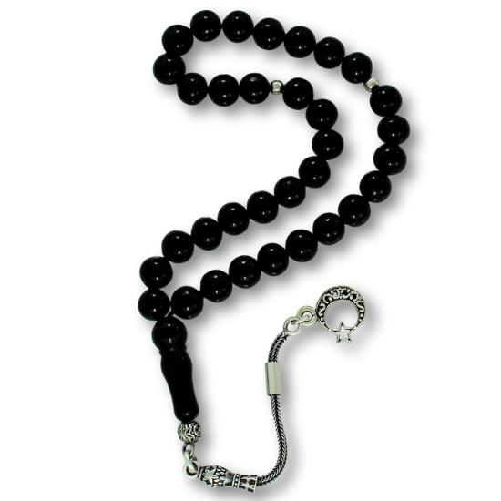 Gümüş Püsküllü Hakiki Erzurum Oltu Taşı Tesbih 7 mm