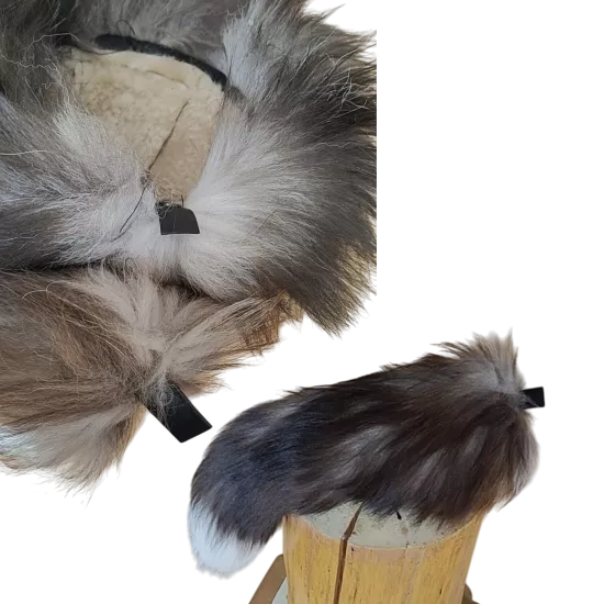 Gerçek Deri Kuyruklu Deri Börk Erkek Kadın Şapka Bere kahve