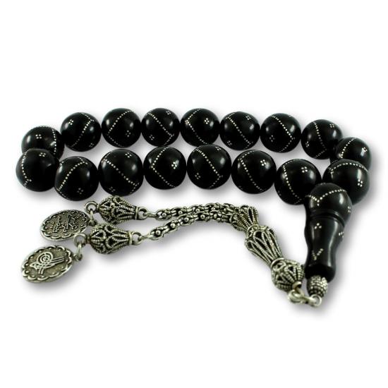 İri Taneli Gümüş İşlemeli Gürcistan Oltu Maskot (Stres) Tesbih