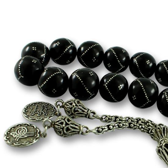 İri Taneli Gümüş İşlemeli Gürcistan Oltu Maskot (Stres) Tesbih