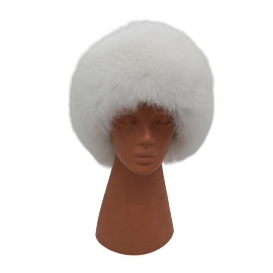 Hakiki Deri Gerçek Tilki Kürklü Kadın Kalapak Ushanla Şapka Bere Beyaz