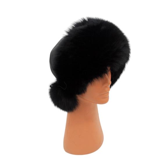 Hakiki Deri Gerçek Tilki Kürklü Kadın Kalapak Ushanla Şapka Bere Beyaz