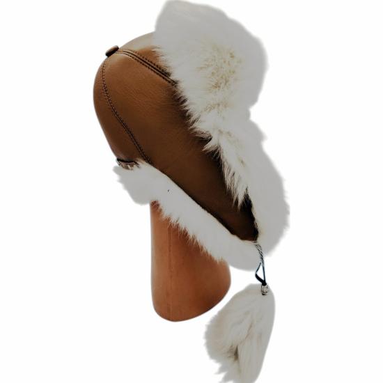 Hakiki Deri Kuzu Kürklü Toskanalı Ushanka Şapka Erkek Kadın Şapka Bere Taba