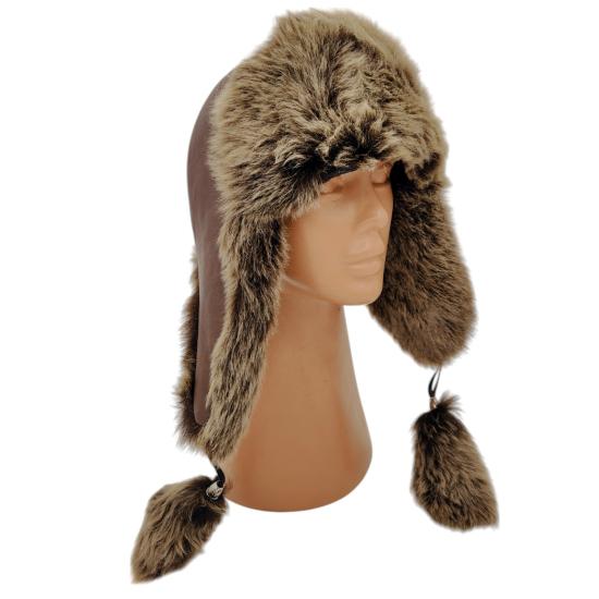 Hakiki Deri Kuzu Kürklü Toskanalı Ushanka Şapka Erkek Kadın Şapka Bere kahverengi