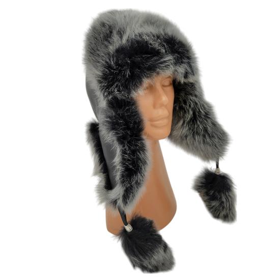 Hakiki Deri Kuzu Kürklü Toskanalı Ushanka Şapka Erkek Kadın Şapka Bere boz