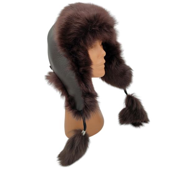 Hakiki Deri Kuzu Kürklü Toskanalı Ushanka Şapka Erkek Kadın Şapka Bere koyukahve