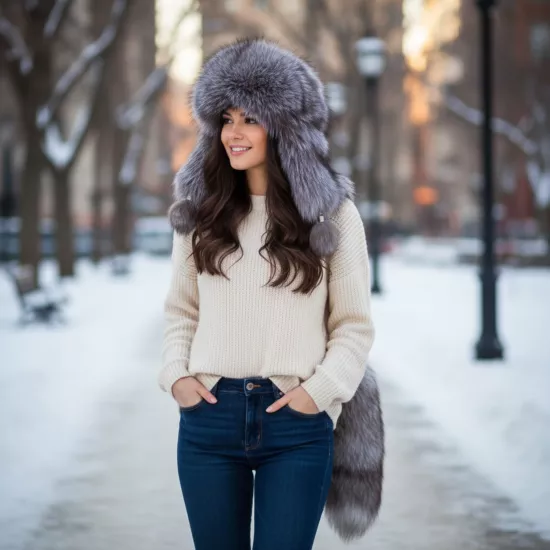 Gerçek Deri Kuyruklu Deri Börk Ushanka Şapka Köklerden Gelen Sıcaklık