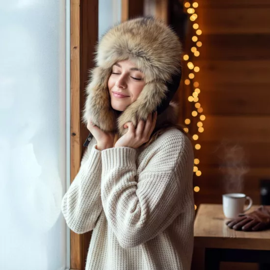 Gerçek Deri Kuyruklu Deri Börk Ushanka Şapka Köklerden Gelen Sıcaklık