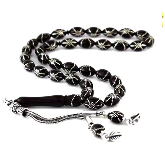 Arpa Kesim Yoğun Gümüş Kakma İşlemeli Hakiki Erzurum Oltutaşı Tesbih