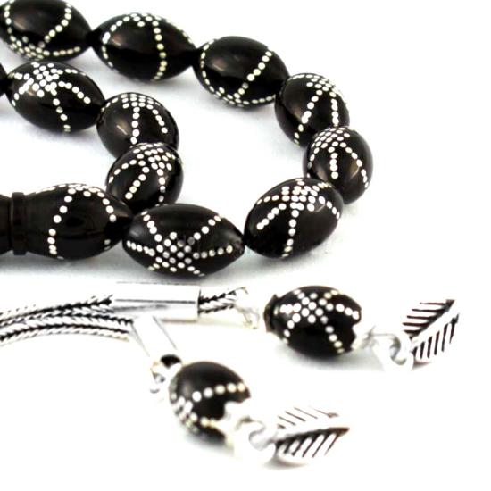 Arpa Kesim Yoğun Gümüş Kakma İşlemeli Hakiki Erzurum Oltutaşı Tesbih