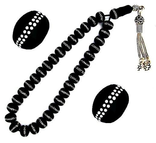 Gümüş Kakma İşlemeli Mercimek Taneli Hakiki Erzurum Oltutaşı Tesbih