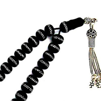 Gümüş Kakma İşlemeli Mercimek Taneli Hakiki Erzurum Oltutaşı Tesbih