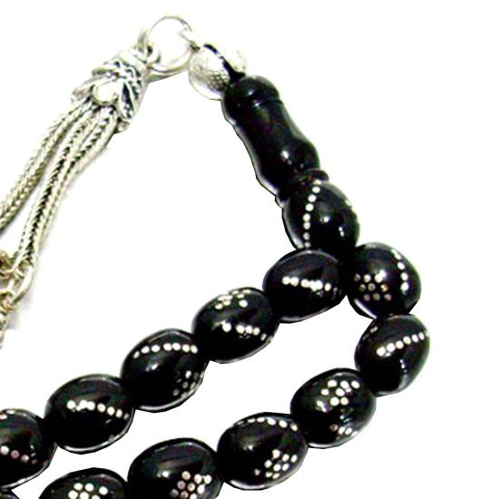 Gümüş Kakma İşlemeli Hakiki Erzurum Oltutaşı Tesbih Burgu Baklava İşlemeli