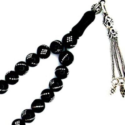 Gümüş Kakma İşlemeli Hakiki Erzurum Oltutaşı Tesbih Burgu Baklava İşlemeli